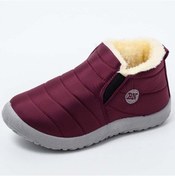 Resim Şarap Kırmızısı Kar Kadın Botları Moda Unisex Ayakkabı Kadınlar Için Platform Ayakkabılar Üzerinde Kayma Yarım Çizmeler Su Geçirmez Peluş Kış Ayakkabı Koyu Kırmızı 
