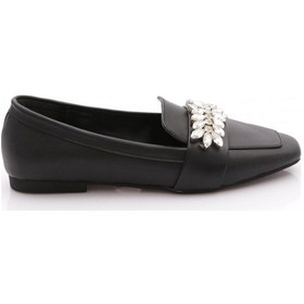 Resim Dgn 50085-23y Kadin Kristal Taşli Tokali Loafer Siyah Cilt 