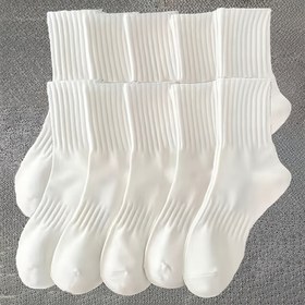 Resim 6/10 Çift Orta-Baldır Jartiyerli Saf Beyaz Kadın Çorapları 