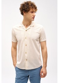 Resim Erkek Bej Standart Apaç Yaka Gömlek-16402 Bej 