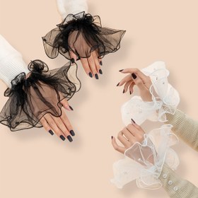 Resim 1 Çift Zarif Boncuklu Dantel Kadın Dekoratif Elastik Bilek Manşetleri - Polyester Dokuma Sahte Manşetler Dışarı Çıkmak İçin, Tüy Yok, Elde Yıkanabilir - Düz Renkli Moda Aksesuarı 