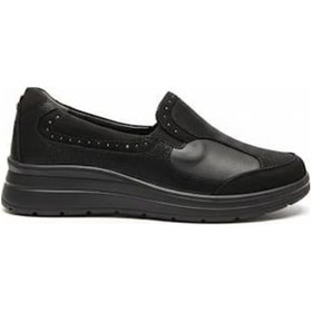 Resim Ceyo Kadın Ortopedik Dolgu Topuklu Rahat Hafif Comfort Hakiki Deri Ayakkabı Siyah 