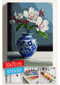 Resim Sayılarla Boyama Seti Numaralı Tuval Fırça Boya Dahil Kasnaklı Set 50x70 Cm - Kiraz Vazo 2 