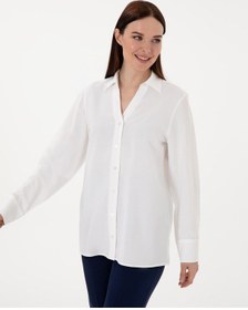 Resim Pierre Cardin Kadın Beyaz Gömlek Desenli 50311566-vr013 Beyaz 