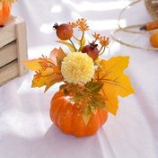 Resim Çeşitli oda tipleri için plastik ev dekorasyonu - yapay balkabağı, krizantem, akçaağaç yaprağı ve nar meyvesi ile merkez - Masaüstü Cadılar Bayramı ve İşçi Bayramı dekorasyonları - 1 adet 15cm'lik balkabağı şeklinde düzenleme ve kap içeren ev açılışı dekorasyonu 