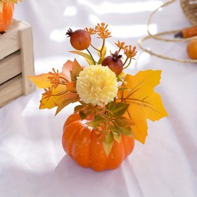 Resim Çeşitli oda tipleri için plastik ev dekorasyonu - yapay balkabağı, krizantem, akçaağaç yaprağı ve nar meyvesi ile merkez - Masaüstü Cadılar Bayramı ve İşçi Bayramı dekorasyonları - 1 adet 15cm'lik balkabağı şeklinde düzenleme ve kap içeren ev açılışı dekorasyonu 