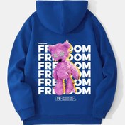 Resim Unisex Freedom Baskılı Kapüşonlu İçi Yumuşak Polarlı Oversize Sweatshirt - Saks Mavisi Saks Mavisi 