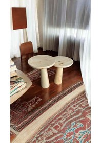 Resim Doğal Ahşap Yan Sehpa 2 Li Naturel Renk Zigon Sehpa Fiskos Seti Bej 