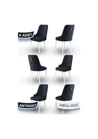 Resim Canisa Newa Serisi, 1.sınıf Babyface Kumaş Beyaz Metal Ayak Gümüş Halkalı, 6 Adet Antrasit Sandalye Gri 