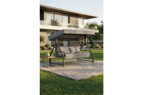 Resim Lumis Garden Luna 3 Kişilik Gölgelikli Bahçe Salıncağı - Ayarlanabilir Tente, Minderli, Metal Iskelet 