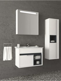 Resim NETDEKO Napoli 65 Cm Beyaz Lavabolu Banyo Dolabı - Beyaz/antrasit(boy Dolap Dahil ) 