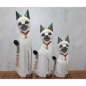 Resim Ahşap 3'lü Kedi Seti 50 Cm 