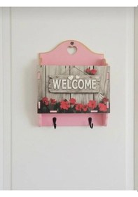 Resim Dekoratif Dikdörtgen Anahtar Askısı Anahtarlık Pembe 