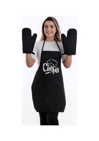 Resim Beautiful Set Sıvı Geçirmez Su Geçirmez Mutfak Önlüğü 2 Eldiven Siyah1 