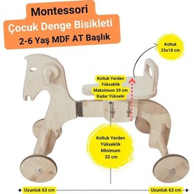Resim Montessori Çocuk Denge Bisikleti 2-6 Yaş Mdf At Başlık 