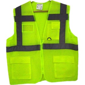 Resim 5DM 10 Adet Fileli Cepli Reflektörlü Ikaz Yeleği - Mühendis ( L Beden) - Sarı 