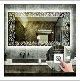 Resim GLOBAL LED MIRROR 80x120 Cm Beyaz Ledli Tasarım Kumlamalı Dokunmatik Tuşlu Banyo Aynası Makyaj Aynası Işıklı Ayna 