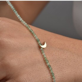 Resim 14 Ayar Altın Kaplama Doğal Yeşil Florit Taşlı 2.5 Mm Faset Kesim Ay Detaylı Gümüş Bileklik 