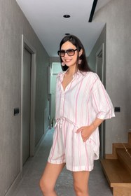 Resim Pembe Çizgili Şort Takım - Pembe / 36 