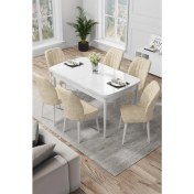 Resim Canisa Concept Par Serisi 70 x 114 Cm, Açılabilir Mdf Mutfak Masa Takımı, Beyaz Masa ve 6 Sandalye 