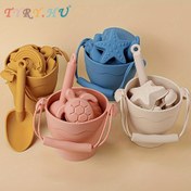 Resim TYRY.HU Plaj Oyuncakları Bebek Kum Kovası Banyo Seti, Güvenli Silikon Plaj ve Banyo Seyahat Oyuncakları Erkek ve Kız Çocuklar İçin Yazlık Dış Mekan Eğlenceli Kum Oyuncağı Seti, Kova Dahil, 4 Renk Noel ve Cadılar Bayramı Hediyeleri 