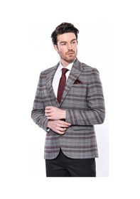 Resim Wessi Ekose Desenli Slim Fit Bordo Erkek Ceket 001 