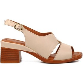 Resim Bej Hakiki Deri Kadın Topuklu Sandalet 2311510y Z Bej 