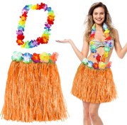 Resim Nessiworld Hawaii Luau Aloha Turuncu Püsküllü 40 cm Etek ve Hawaii Kolye Seti 
