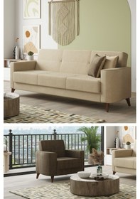 Resim Modalife Star 3+1 Salon & Oturma Odası Koltuk Takımı Krem - Kahve 