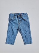 Resim Erkek Bebek Beli Lastikli Yırtık Detaylı Kot Pantolon-11699-kot Mavi 