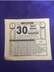 Resim 30 Nisan 2001 Takvim Yaprağı - Nostalji Koleksiyonluk Takvim Yaprağı B 