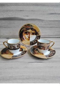 Resim Konyax Zeugma 2 Kişilik Çift Desenli Kahve Fincanı Seti Çok Renkli 