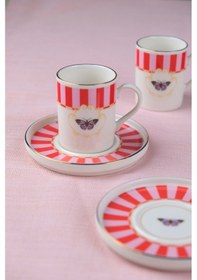 Resim Tabak Evi Porselen Butterfly Collection Altın Yaldızlı Kahve Fincanı 85cc Kırmızı 2 Li Çok Renkli 