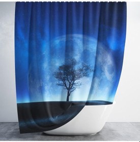 Resim Banyo Perdesi 1x180x200 Tek Kanat Duş Perdesi Halka Hediyeli Duşakabin Perdesi Supermoon Çok Renkli 