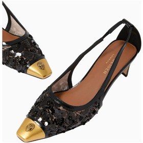 Resim Kurt Geiger Regent 55 Low Open Court Mules, Parıltılı Siyah File Ve Antik Pirinç Babet 35 