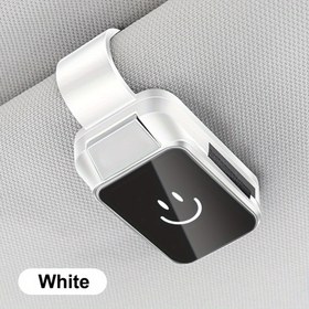 Resim Araba Gözlük Tutucu Klipsi - Dayanıklı ABS Plastik, Tek Elle İşlemeli, Tüm Araç Modellerine Uygun, Beyaz Neşeli Yüz Tasarımı, Arabalarda Güneşlik Bağlantısı için Güvenli, Araba Gözlüğü Aksesuarı | Minimalist Gözlük Klipsi | Parlak Bitiş Klipsi, Göz Gözlüğü Tutucusu 
