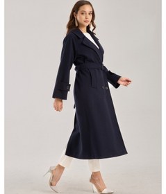 Resim Lacivert Regular Kemerli Kaşe Kaban Lacivert 