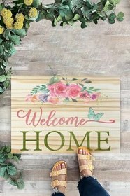 Resim KARMAT Welcome Home, Krem Rengi Paspas, Çiçek Deseni, Kapı Önü Paspası krem-45 x 70 