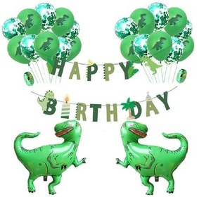 Resim Dinozor Tema Parti Seti Doğum Günü Mektubu Çekme Bayrak Alüminyum Film Pullu Dinozor Balon Çocuk Doğum Günü Düzenleme Dekorasyon Yeşil 