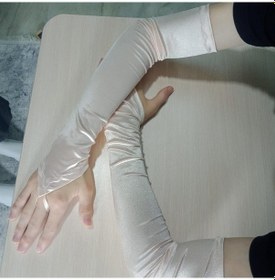 Resim Saten Likralı Dans & Opera Eldiveni - 58 Cm Şeftali Turuncu 