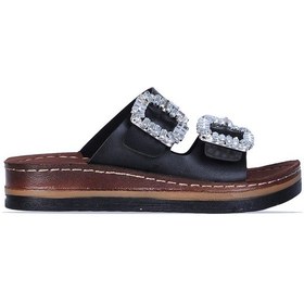 Resim Ayakcenter 37145 Polero Taşlı Kadın Düz Terlik Siyah 