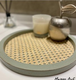 Resim Rattan Hazeran Yuvarlak Tepsi Ihlamur Yeşili Eskitme Model %100 Doğal Hazeran M044 