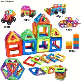 Resim 30/32/48/62/100 Adet Çocuk Manyetik Yapı Blokları, 18+ Aylık Kız ve Erkek Çocukları İçin STEM Eğitici Oyuncak, Rastgele Renkler 