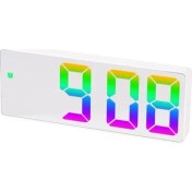 Resim Talent Ayna Dijital Çalar Saat Ses Kontrolü Yazı Tipi Gece Modu Masa Saati Erteleme 12/24 H Elektronik LED Saatler, Beyaz Ayna C (Yurt Dışından) 
