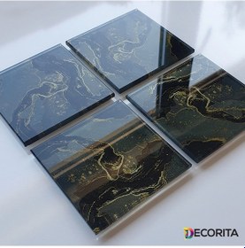 Resim Decorita Cam Bardak Altlığı 4'lü Takım Kahverengi Simli 10 CM x 10 CM Kahverengi 