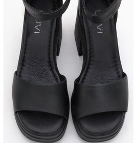 Resim Luvishoes Margot Siyah Cilt Hakiki Deri Kadın Platform Topuklu Sandalet Siyah Deri 