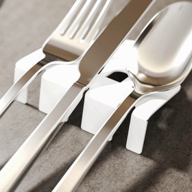 Resim Metal Çatal Bıçak Tutucu - Minimalist Kubbe Tasarım Sofra Aksesuarı - Beyaz / 12 Adet 