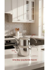Resim Delux Premium 4 Parça Çaydanlık Seti Orta Boy Platin Çok Renkli 