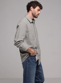 Resim Comfort Fit Shirt Neck Ekoseli Erkek Ekru Uzun Kol Gömlek Colin's