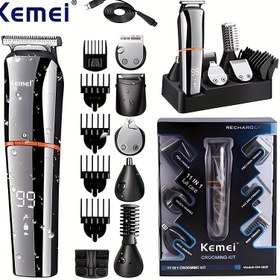 Resim Kemei KM-5898 11'li Erkek Bakım Seti - USB Şarj Edilebilir, Yıkanabilir Saç Kesme Makinesi & Salon Kalitesi 